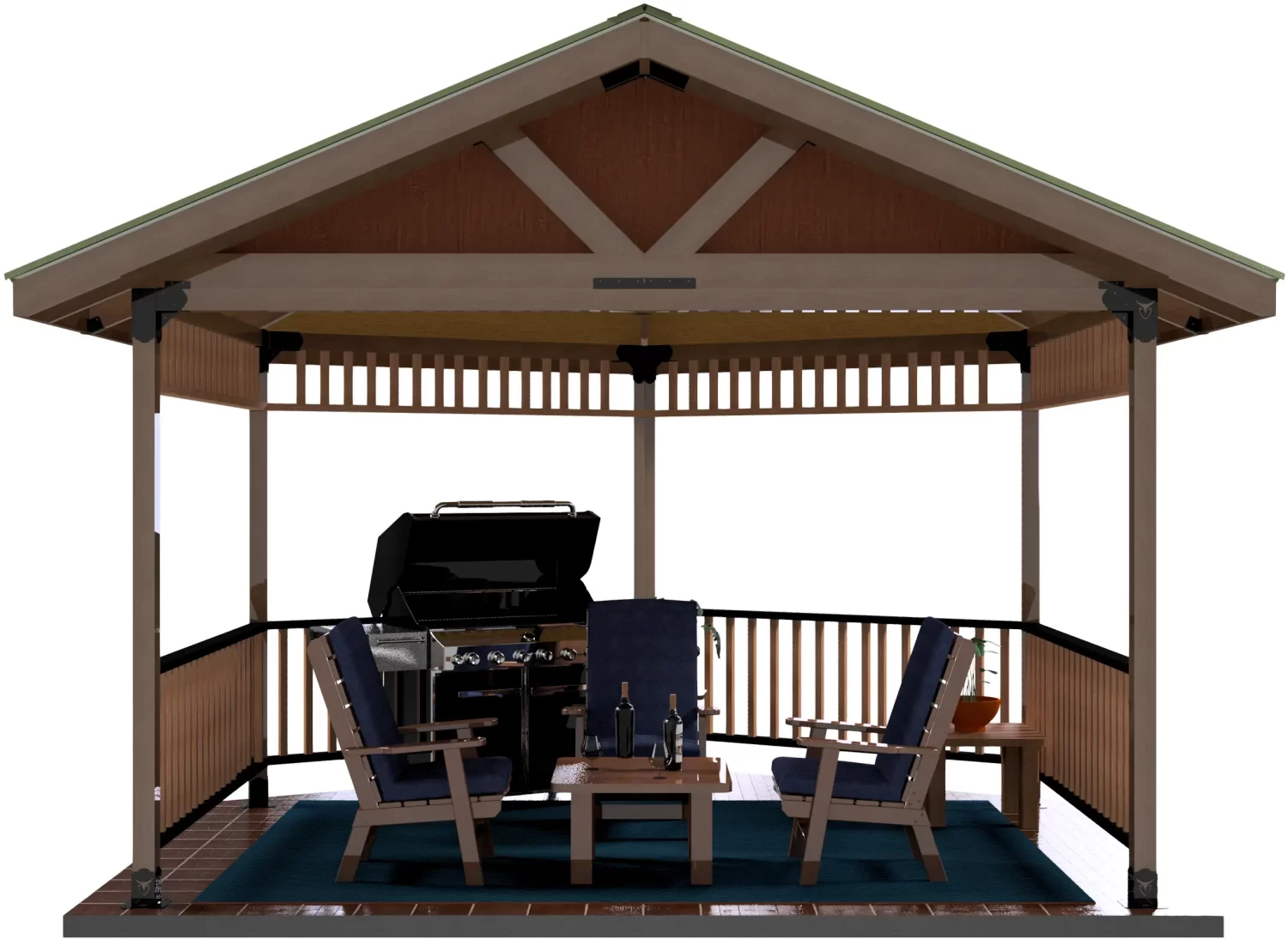 4x4, Surface Mounted, Partial Hexagon Gazebo - Partial Hexagon Gazebo 4x4, Surface Mounted, Partial Hexagon Gazebo - RioOutdoors.com