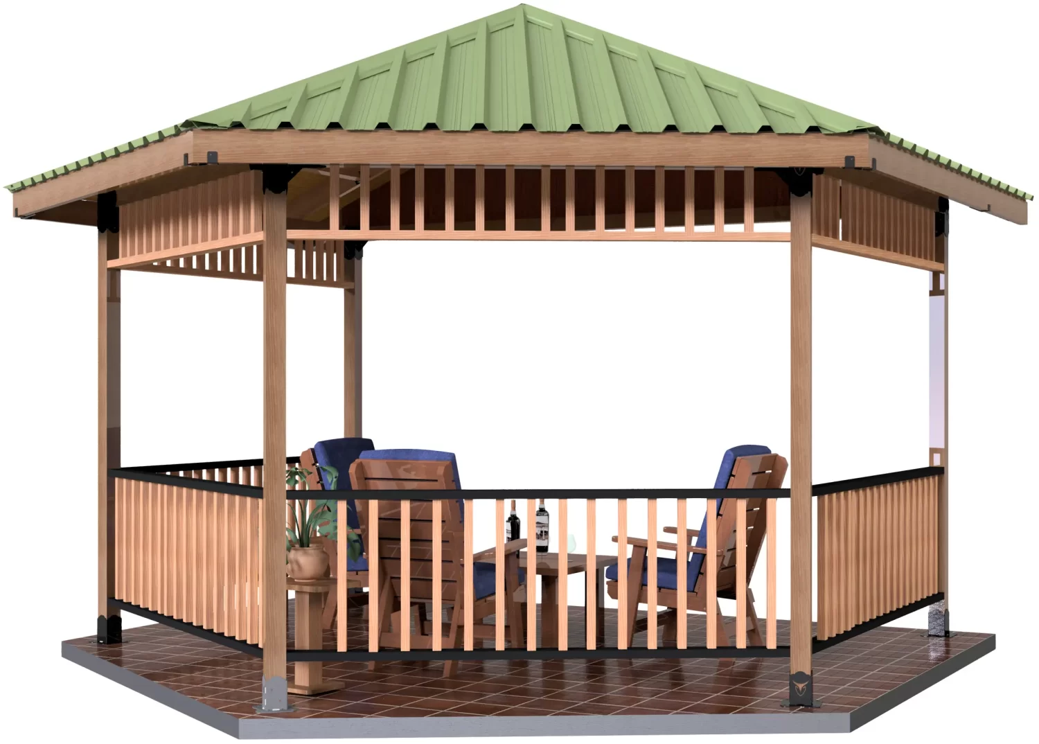 4x4, Surface Mounted, Partial Hexagon Gazebo - Partial Hexagon Gazebo 4x4, Surface Mounted, Partial Hexagon Gazebo - RioOutdoors.com