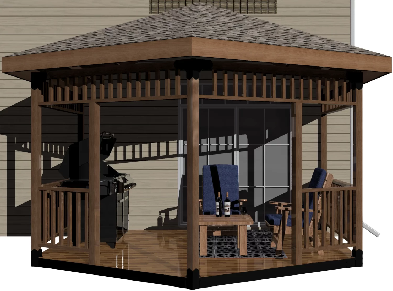 DIY 4x4 Partial Hexagon Gazebo Kit, Floating Deck, Wall Attached - Partial Hexagon Gazebo Floating Deck 4x4 Partial Hexagon Gazebo, Floating Deck - RioOutdoors.com