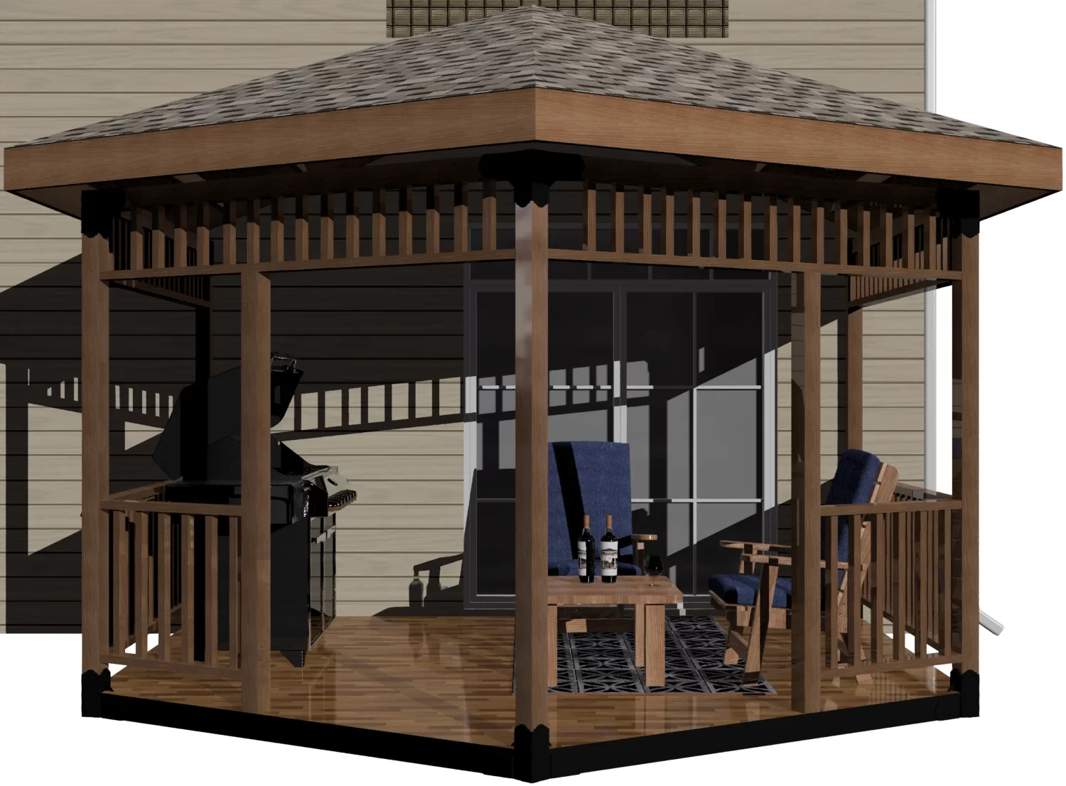 DIY 4x4 Partial Hexagon Gazebo Kit, Floating Deck, Wall Attached - Partial Hexagon Gazebo Floating Deck 4x4 Partial Hexagon Gazebo, Floating Deck - RioOutdoors.com