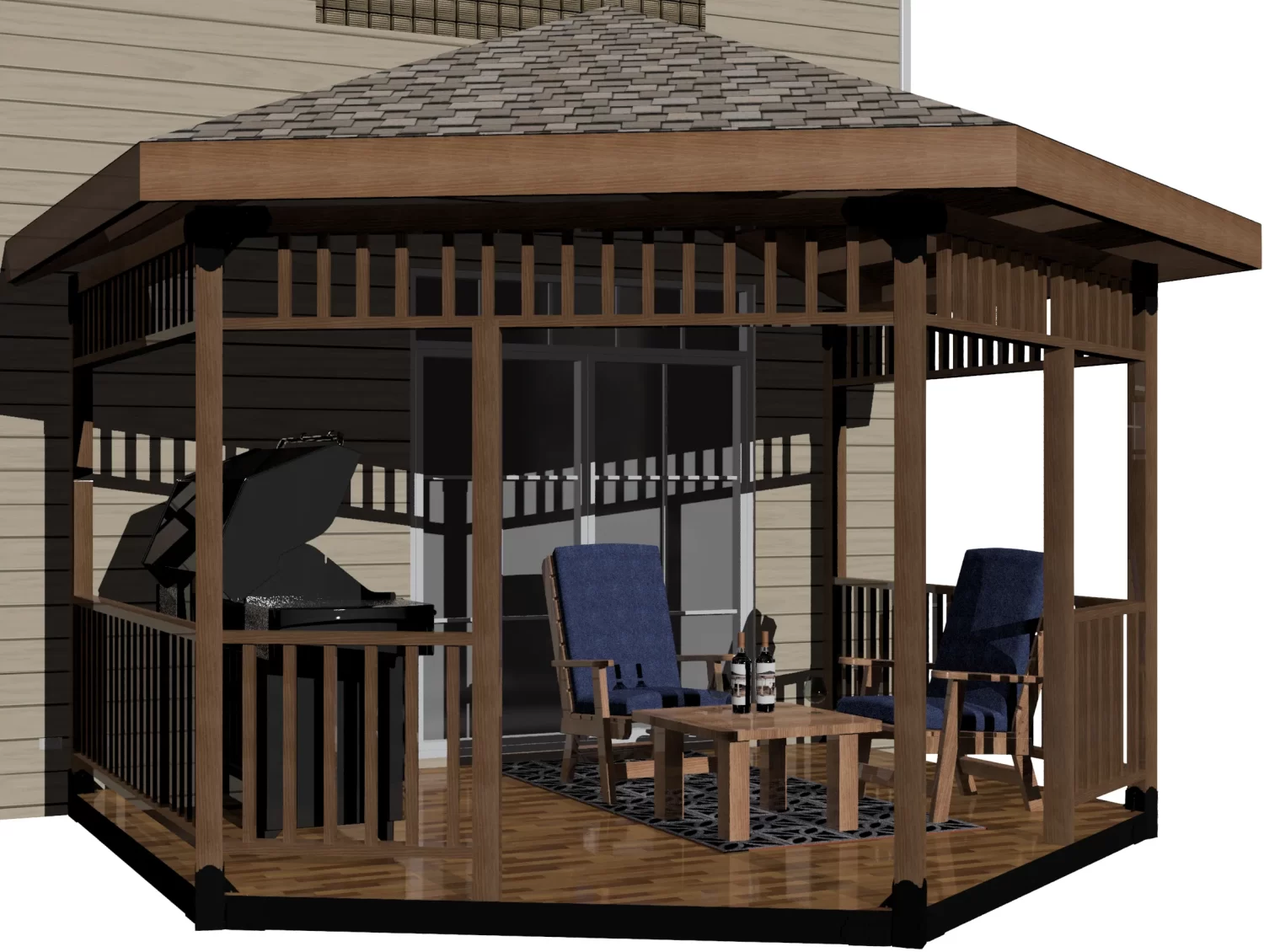 DIY 4x4 Partial Hexagon Gazebo Kit, Floating Deck, Wall Attached - Partial Hexagon Gazebo Floating Deck 4x4 Partial Hexagon Gazebo, Floating Deck - RioOutdoors.com