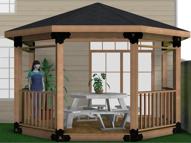 6x6, Floating Deck, Wall Attached, Partial Octagon Gazebo Brackets Kit - RioOutdoors.com