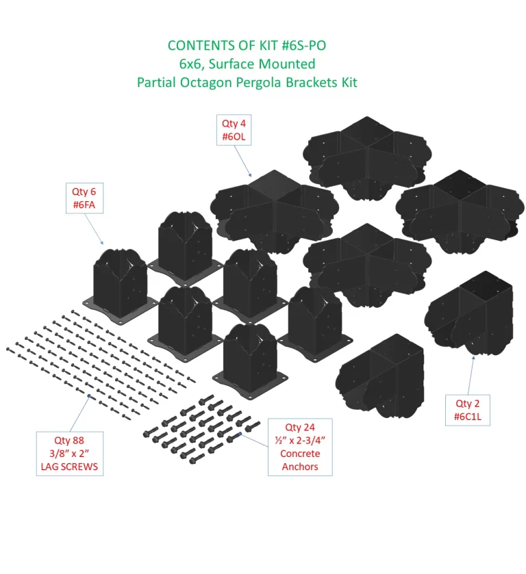 4x4, Surface Mounted, Freestanding, Partial Octagon Gazebo Brackets Kit - RioOutdoors.com