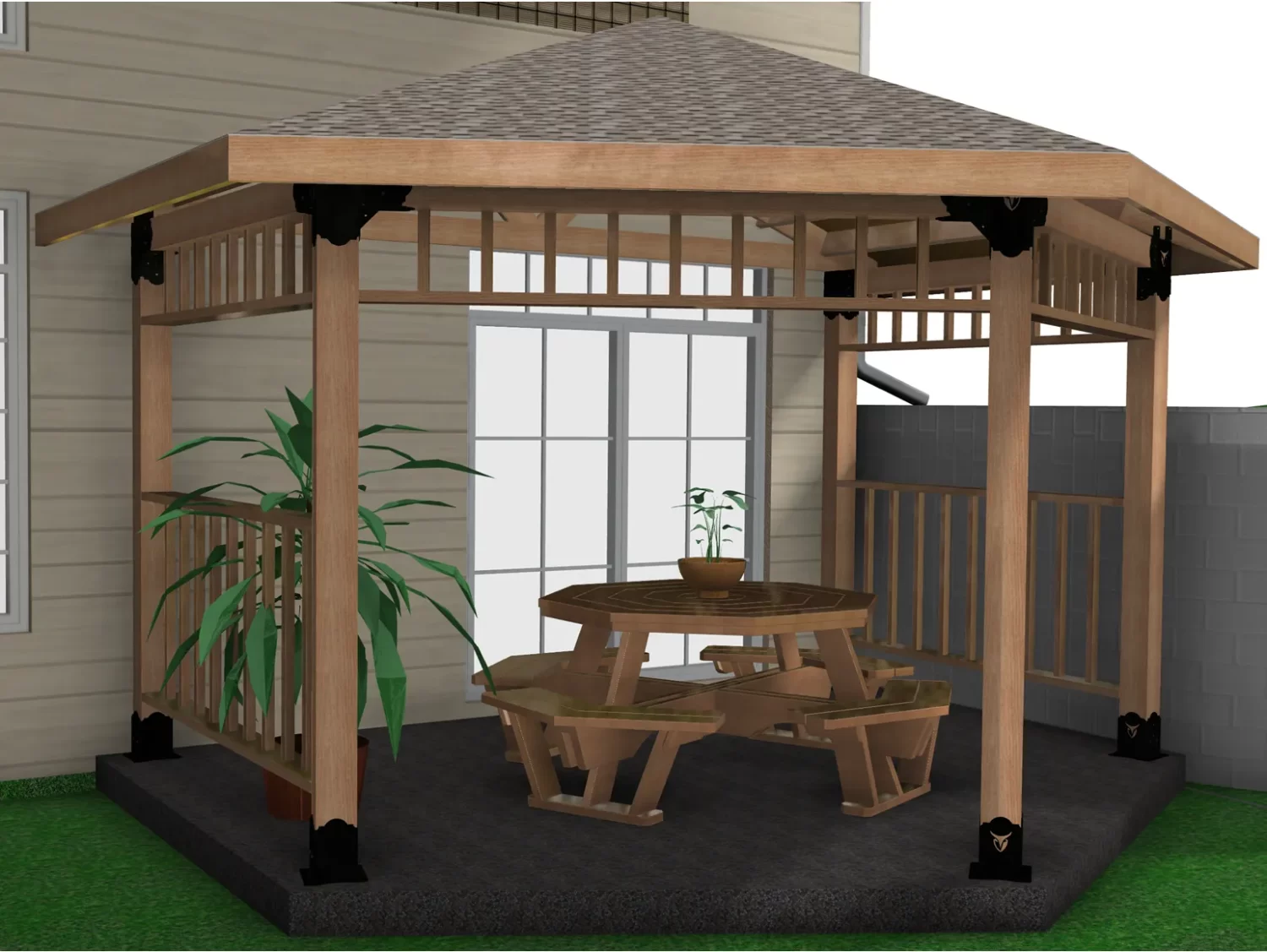 6x6, Surface Mounted, Wall Attached, Partial Hexagon Gazebo Bracket Kit - RioOutdoors.com