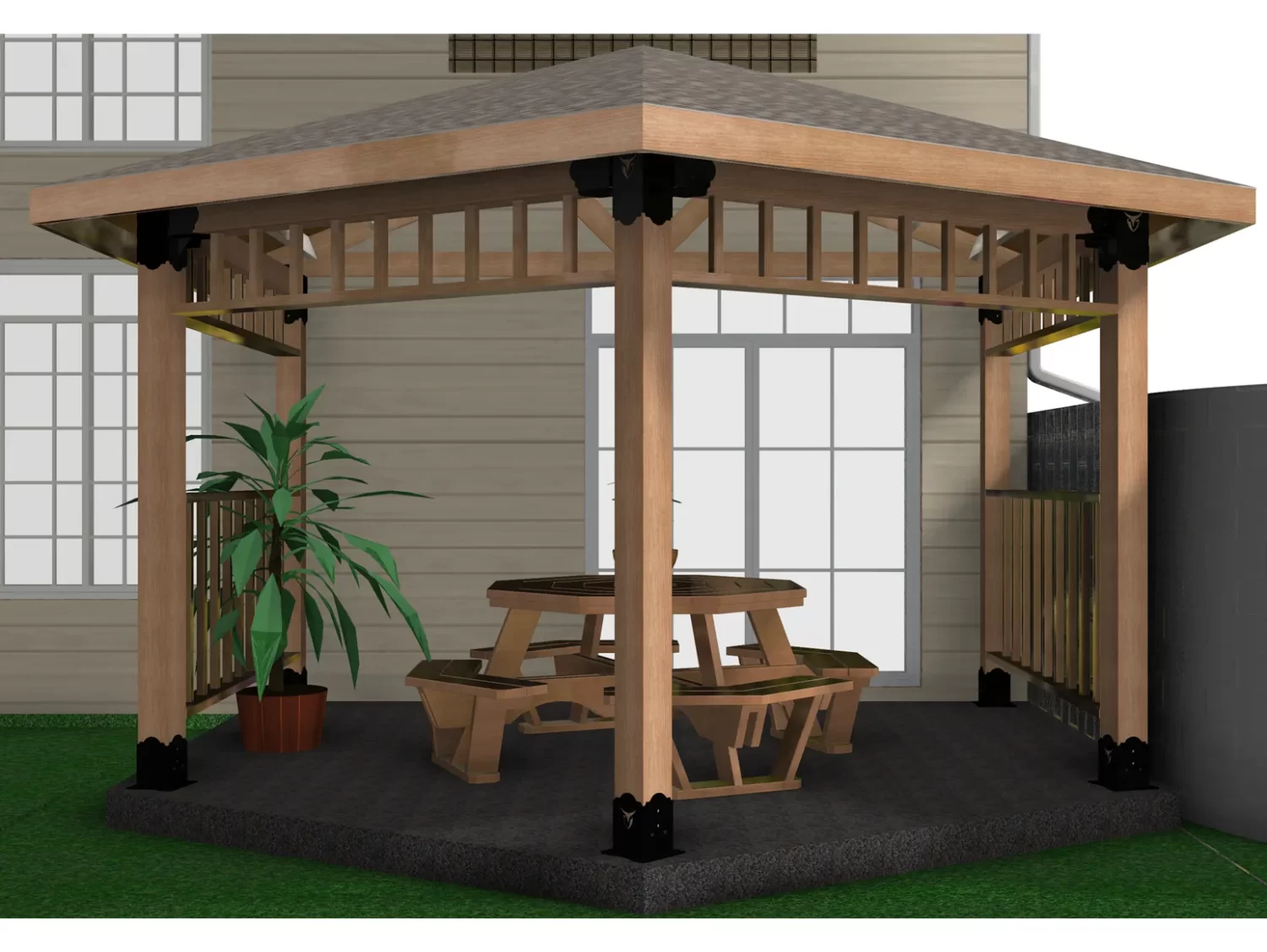 6x6, Surface Mounted, Wall Attached, Partial Hexagon Gazebo Bracket Kit - RioOutdoors.com