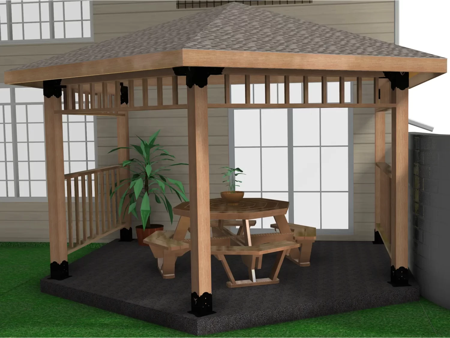 6x6, Surface Mounted, Wall Attached, Partial Hexagon Gazebo Bracket Kit - RioOutdoors.com