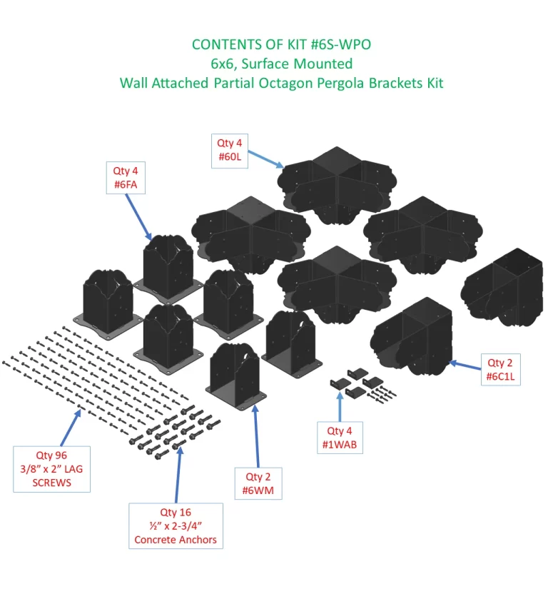 4x4, Surface Mounted, Freestanding, Partial Octagon Gazebo Brackets Kit - RioOutdoors.com