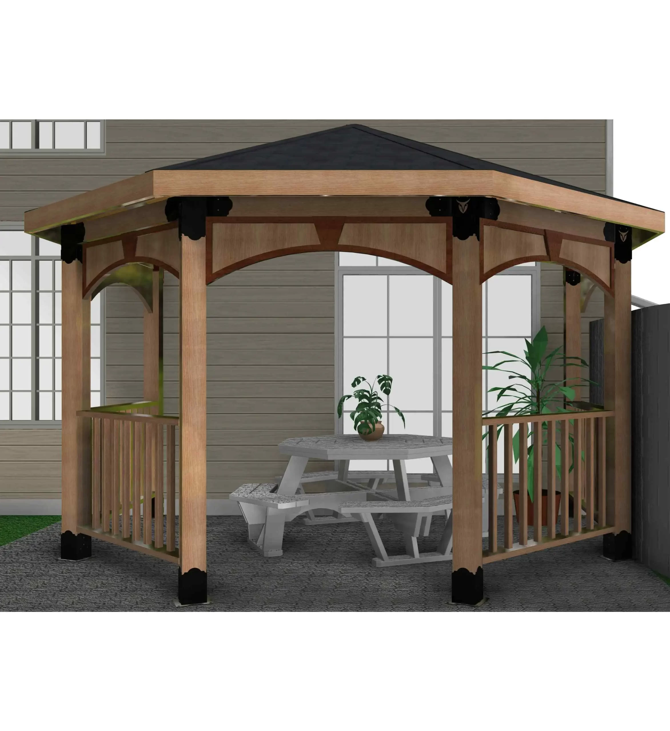 6x6, Floating Deck, Partial Hexagon Gazebo Brackets Kit - RioOutdoors.com
