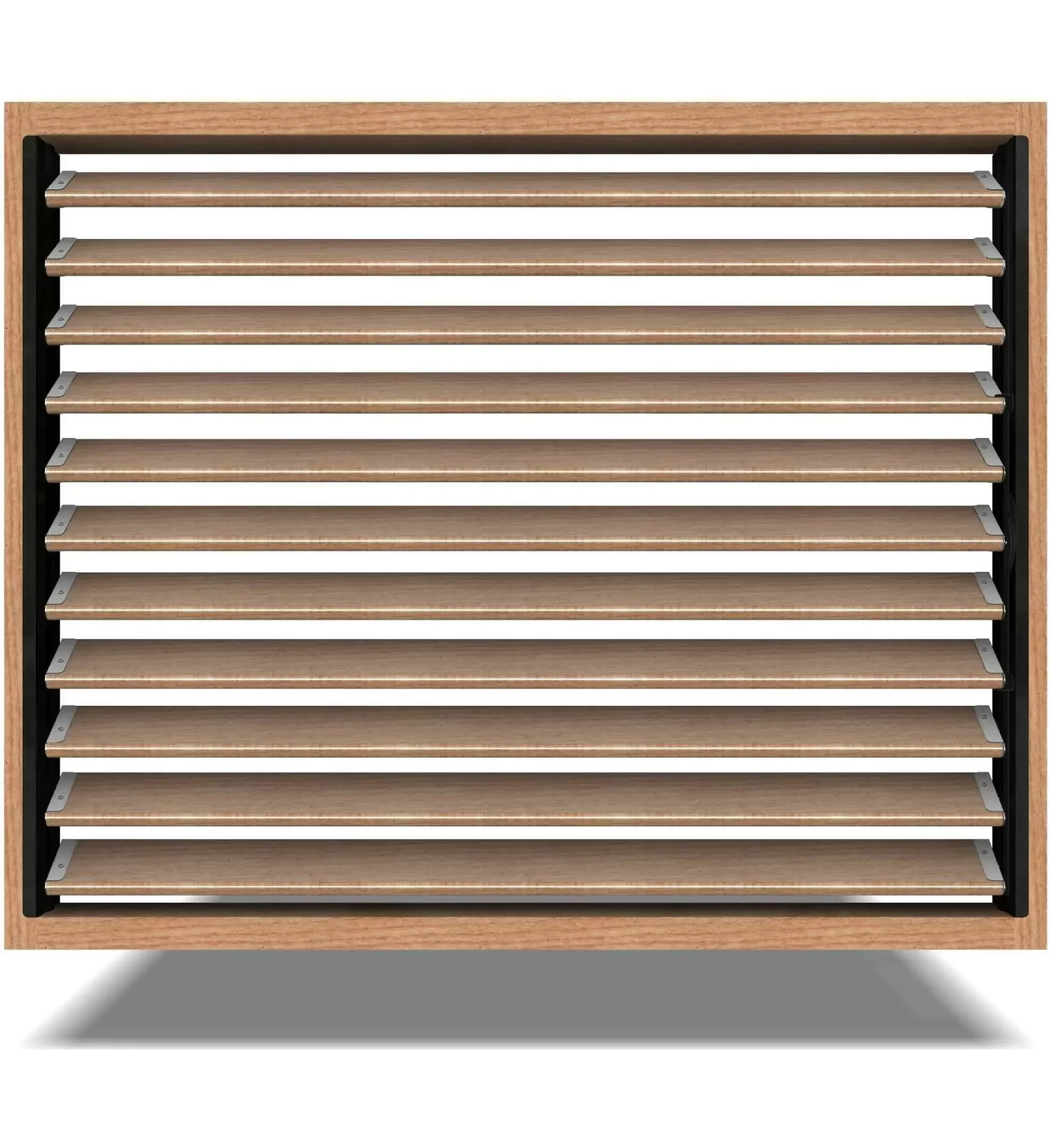 The Decorative 36 DIY Louver Kit features a rectangular wooden frame with evenly spaced horizontal white slats, resembling a modern ventilation grill or window shutter, perfect for floating decks or octagon gazebos and casting a stylish shadow below.