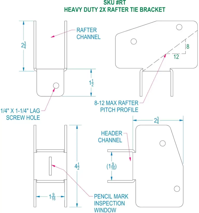 RT DIM SPECS Heavy Duty Rafter Tie Bracket - RioOutdoors.com