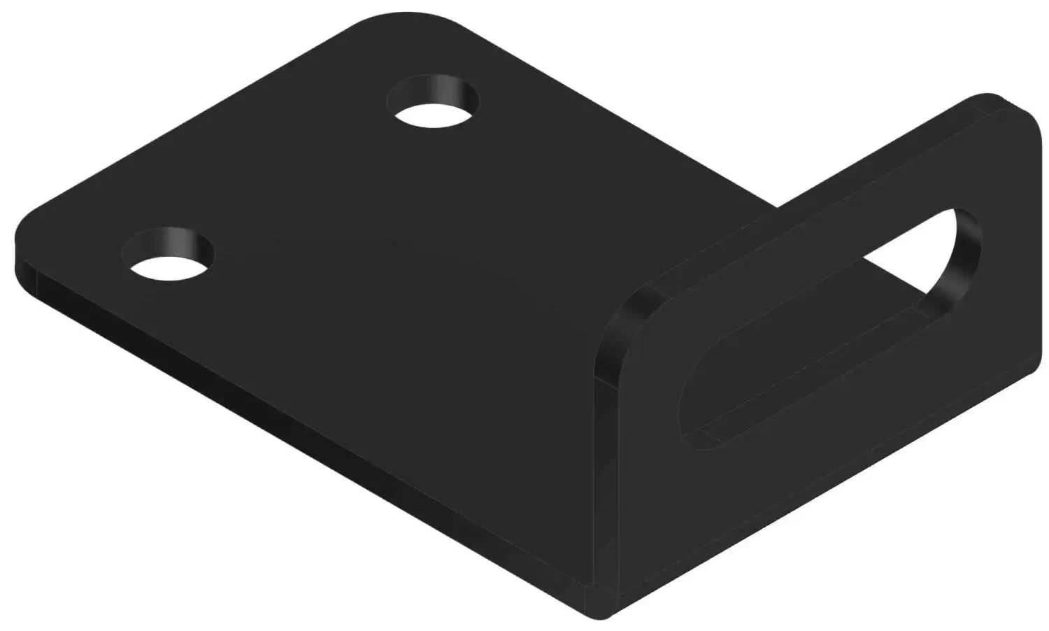 This durable black metal bracket is designed for mounting purposes and features two holes for secure attachment. The slot allows for easy installation in various projects.