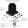 Labeled diagram of the Universal 4x4 Post Anchor Bracket kit showing one bracket, four lag screws, four vibration-resistant concrete anchors, and a box label with QR codes to installation instructions and video.