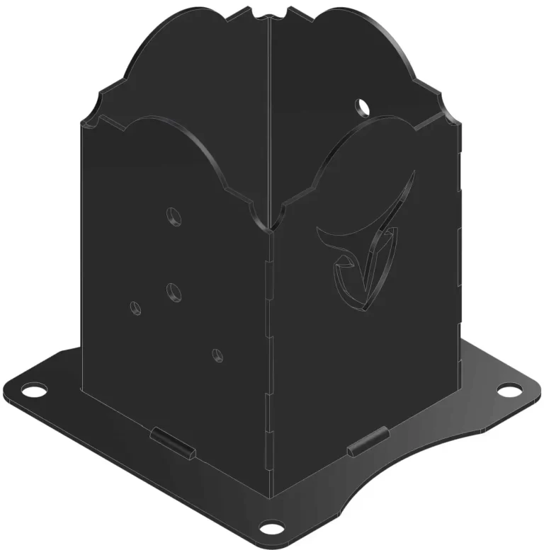 This anchor bracket features a sleek black design with distinct cutouts. Ideal for enhancing construction aesthetics.