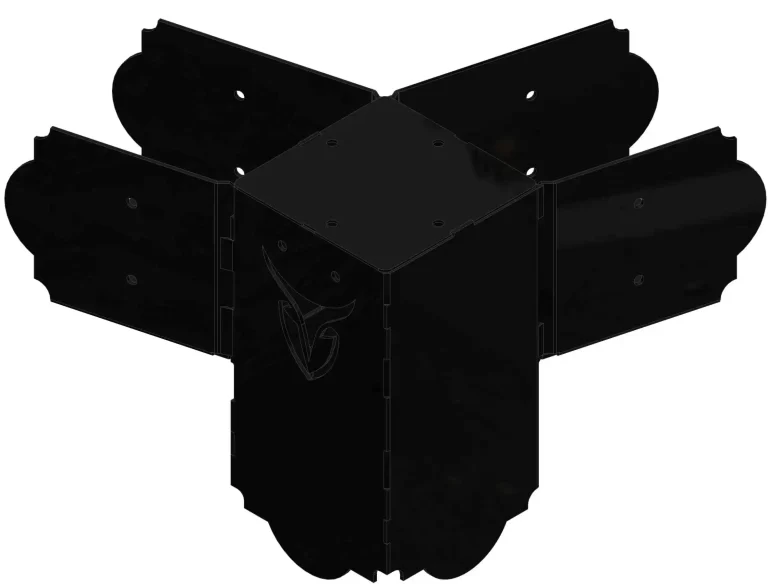 A sturdy metal L-shaped bracket is shown, designed for use in woodworking projects. This component is essential for ensuring stability in various constructions.