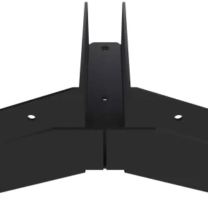 OOE-RR2 The 5-12 Pitch Gable End Truss Rafter Bracket is a black, wall-mounted bracket with angled supporting arms and multiple screw holes, designed for secure attachment and a neat fit at the end of a gable roof truss.