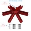 The hexagon spider bracket is shown with its features along with thirty lag screws arranged for assembly. Specifics include quantity and dimensions for each component.
