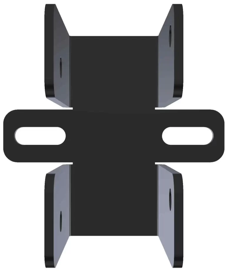 The DIY Rafter Tie Bracket is a black metal bracket with four vertical side flanges and a center horizontal bar featuring slotted holes—perfect for sturdy roof installations and DIY projects.