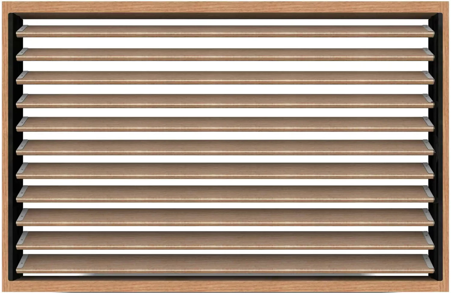 RL36 X 60 The Decorative 36 DIY Louver Kit features horizontal slats in a light wood frame, partially open to let white light filter through the gaps.