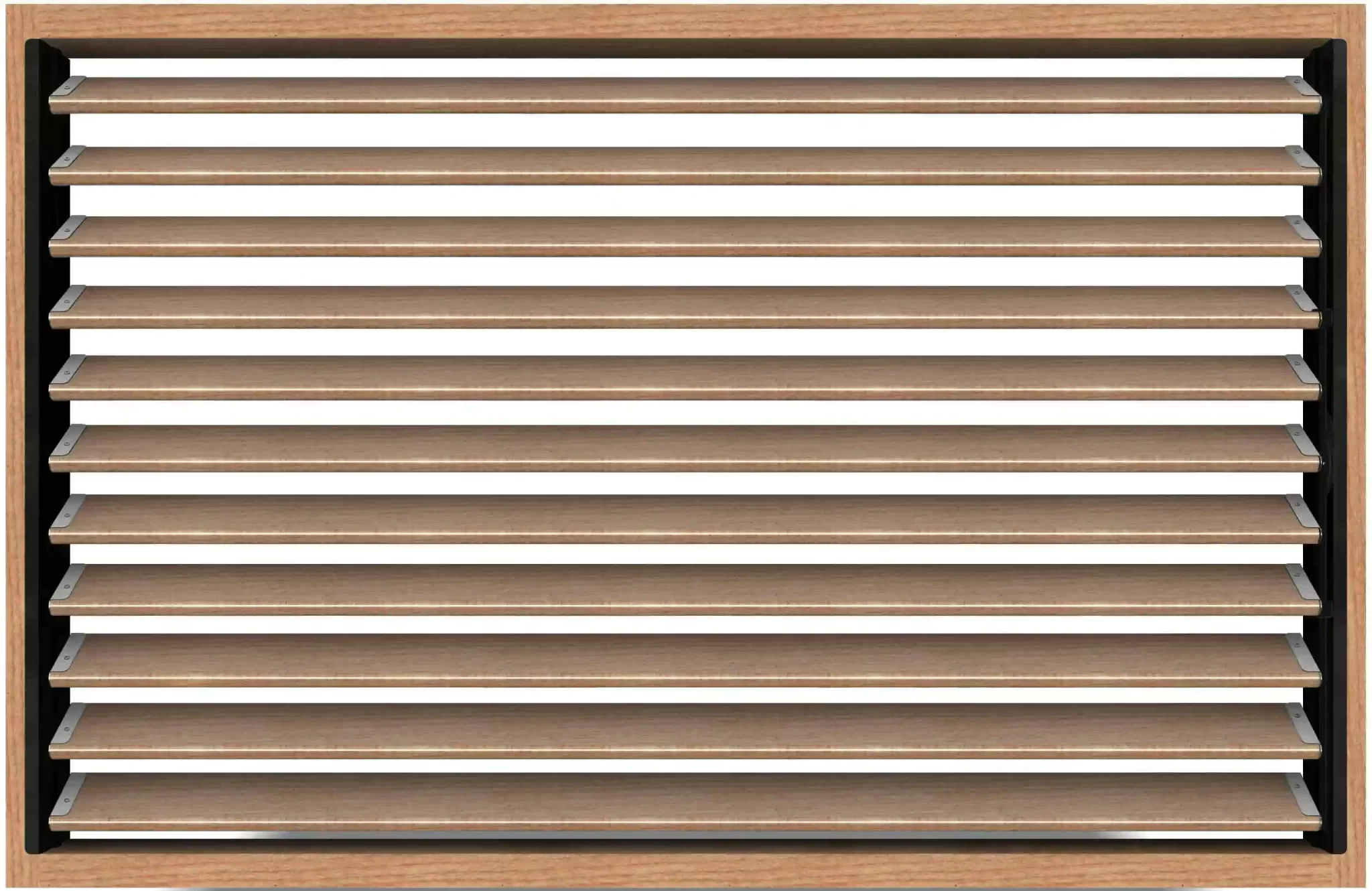 RL36 X 60 The Decorative 36 DIY Louver Kit features horizontal slats in a light wood frame, partially open to let white light filter through the gaps.