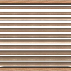 RL36 X 60 The Decorative 36 DIY Louver Kit features horizontal slats in a light wood frame, partially open to let white light filter through the gaps.