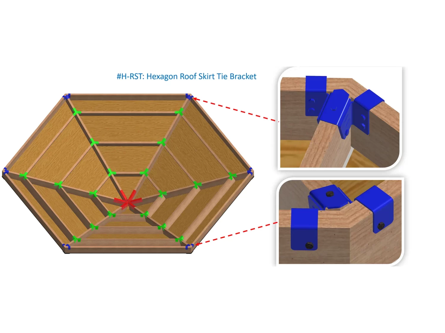 H-RST-5 a metallic bracket is securely fastened to a wooden beam, providing sturdy support in a construction workshop environment, demonstrating functional design.