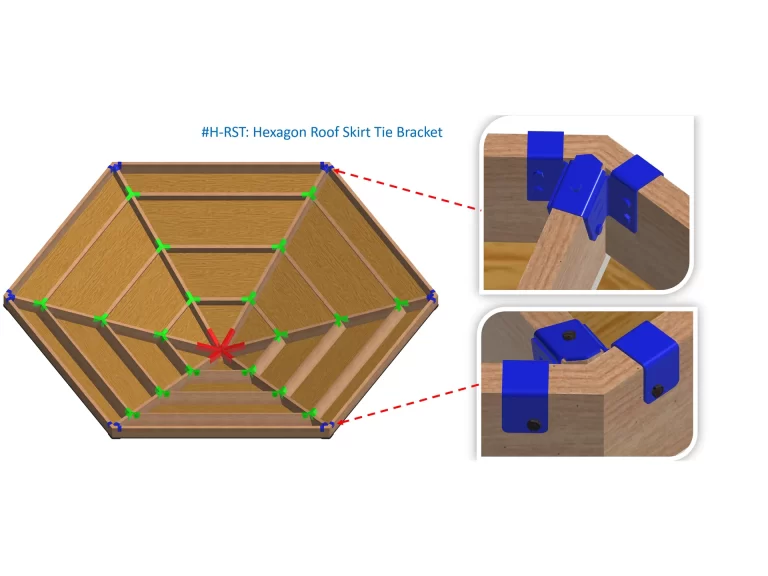 a metallic bracket is securely fastened to a wooden beam, providing sturdy support in a construction workshop environment, demonstrating functional design.