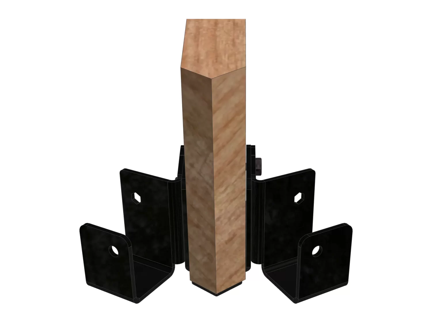 H-RST-8 a metallic bracket is securely fastened to a wooden beam, providing sturdy support in a construction workshop environment, demonstrating functional design.