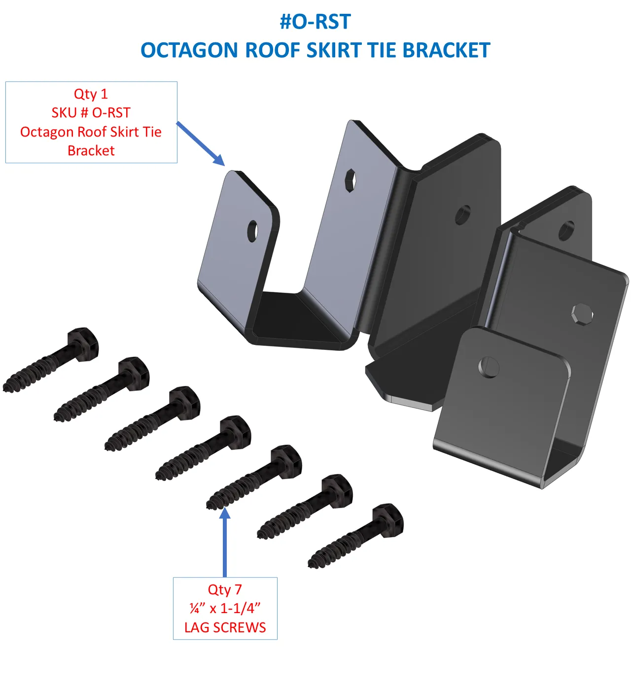 The octagon roof skirt bracket is displayed, with clear labels outlining the quantity and type of screws needed for secure installation. Ideal for construction projects.