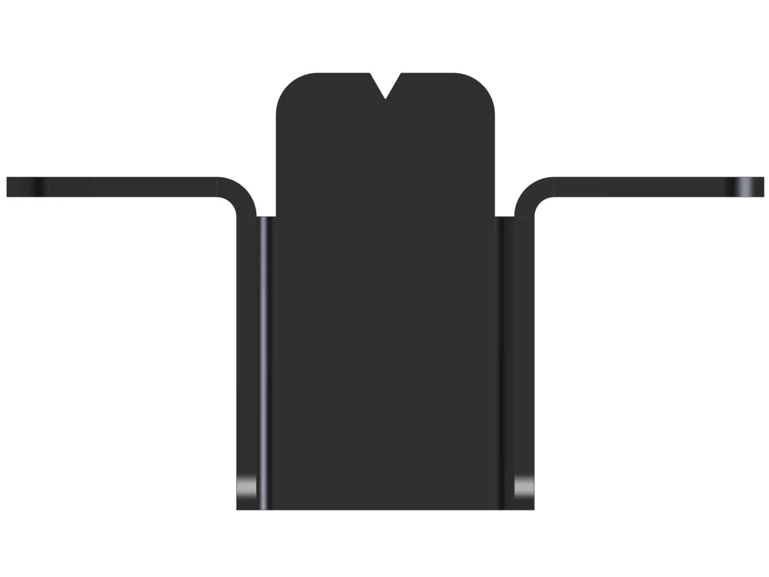 The Butt Joint Bracket, Heavy Duty is a black, rectangular connector featuring a U-shaped top center cutout and two horizontal arms on each side, resembling a simplified T-shirt or structural bracket.