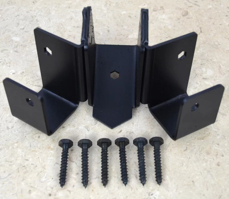 This bracket set features an octagon roof skirt tie bracket designed for robust roofing support. It comes with six lag screws, ideal for ensuring stability in construction.