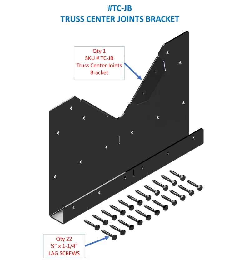 This technical drawing displays a truss joint bracket along with a specified quantity of lag screws required for assembly, ideal for construction projects.