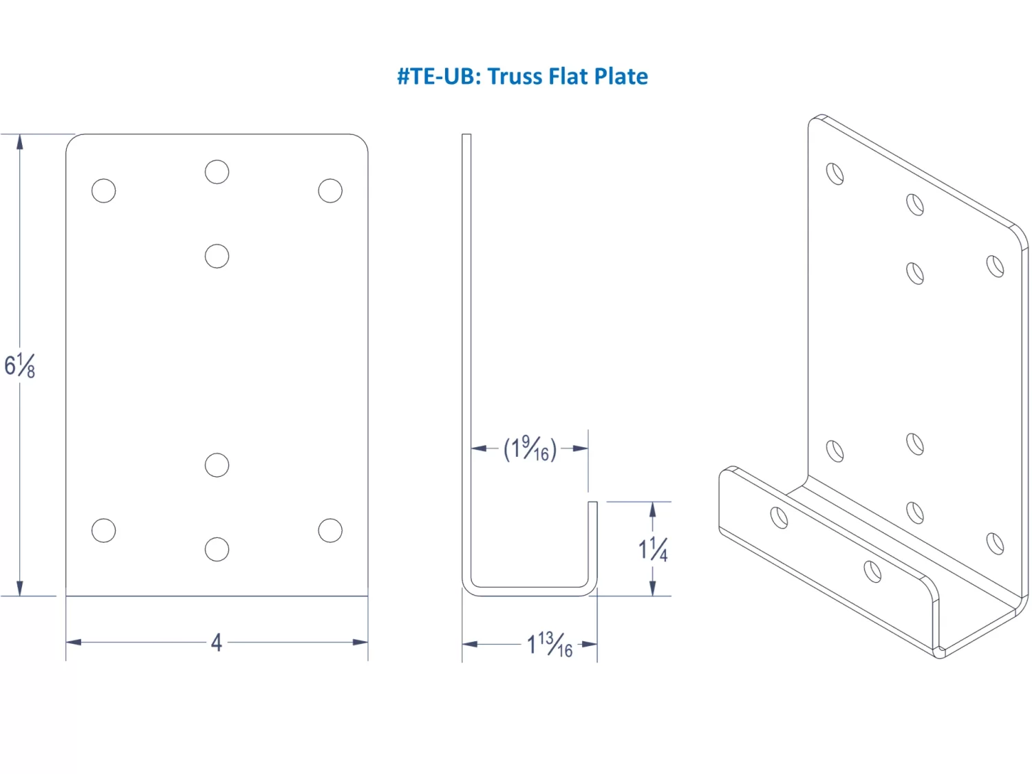 technical drawing of TE-UBL bracket showing dimensions