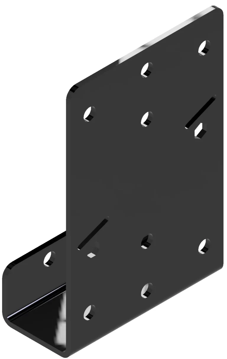TE-UBR3 This u-channel truss end bracket features a robust design with multiple holes, ideal for providing strong support in various construction applications. Suitable for both indoor and outdoor use.