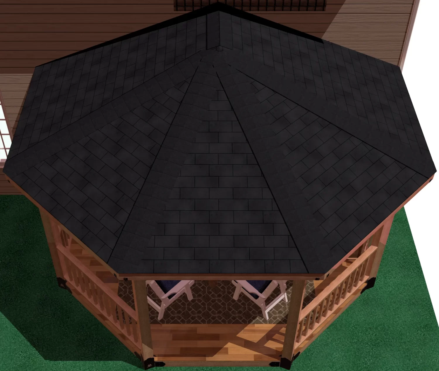 diy, 6x6, wall attached, floating deck, solid roofed patio cover with bar, barbecuer, tv, and casual seating