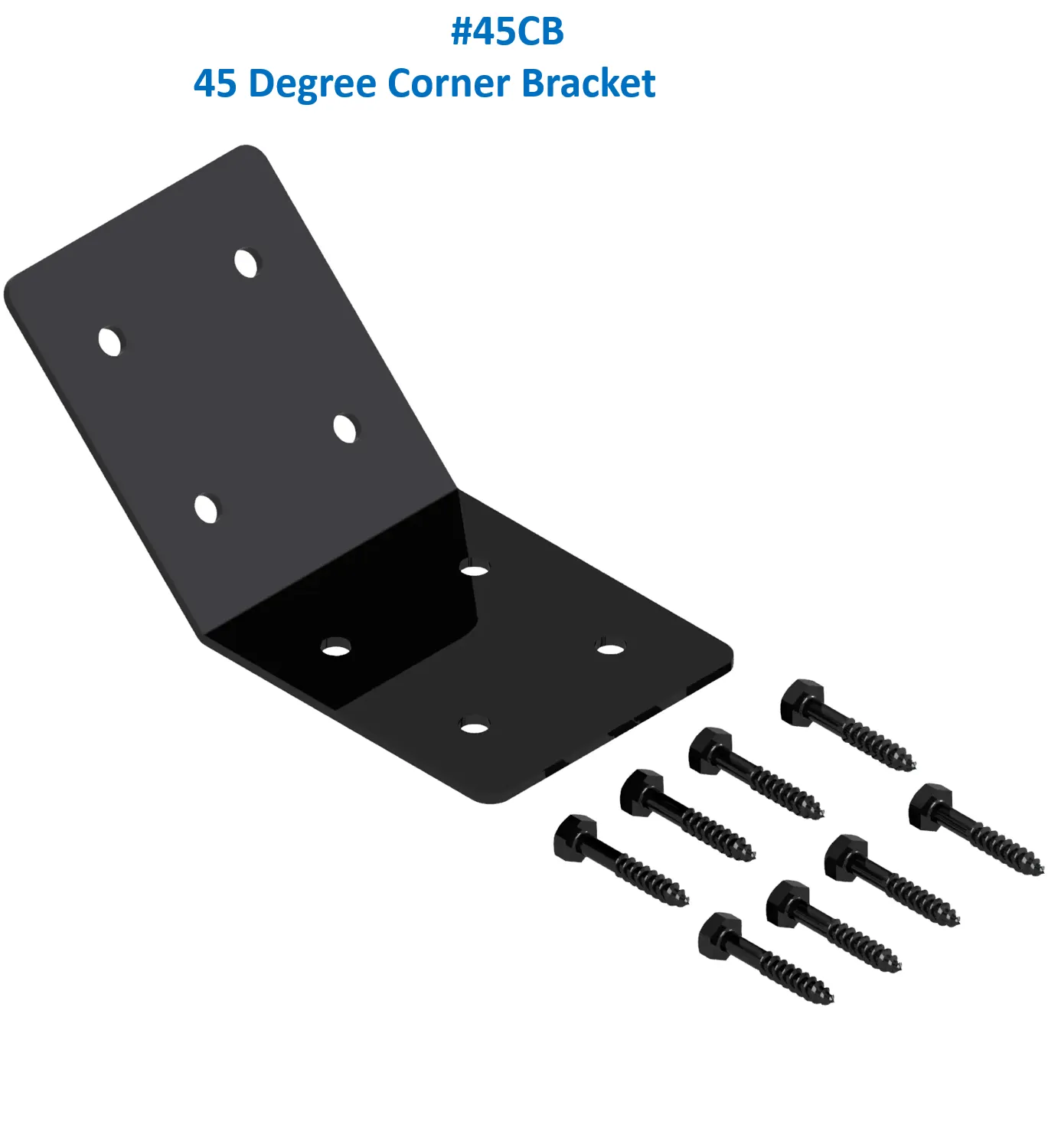 An MSCB 45-degree corner bracket displayed alongside screws, illustrating its design and assembly components.