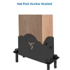 The Heavy Duty 4x6 Post Anchor secures a wooden post in a black metal bracket with bolts for stability; “Heavy Duty 4x6 Post Anchor” is displayed above the image in blue text.