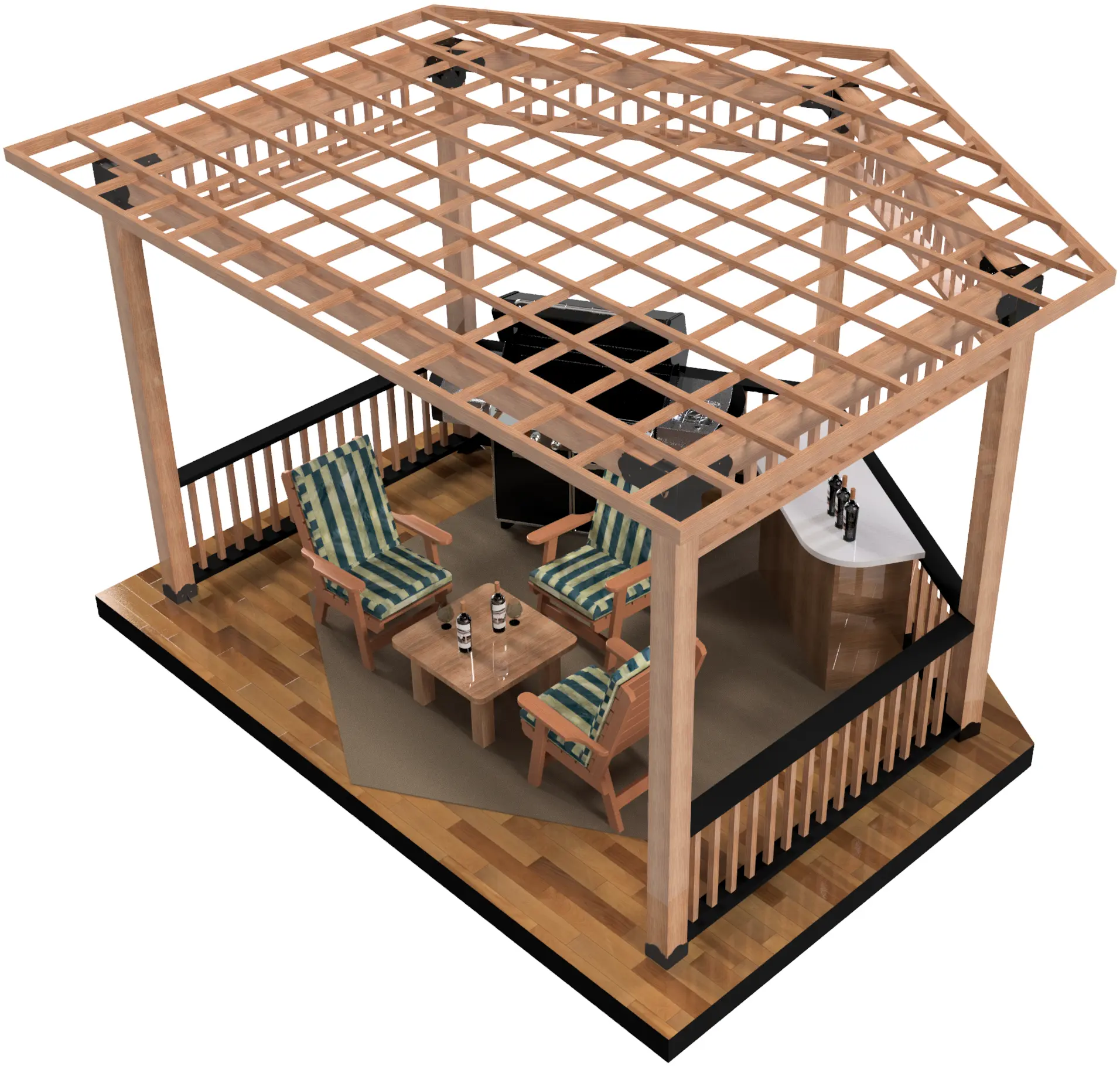 6x6, Floating Deck, Partial Hexagon Gazebo Brackets Kit - RioOutdoors.com