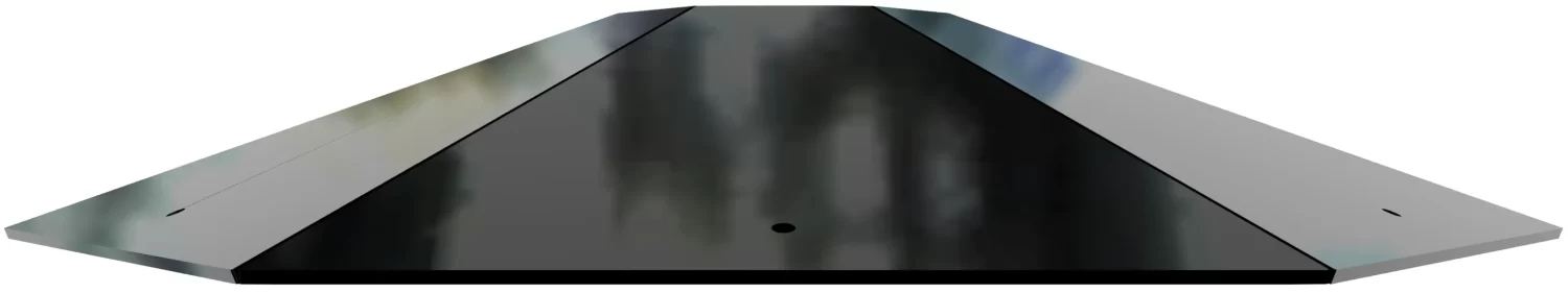 H-RPC-5 A shiny, black, four-sided pyramid structure resembling a Hexagon Roof Peak Cap is viewed from the front against a white background, featuring a small circular hole near the base.