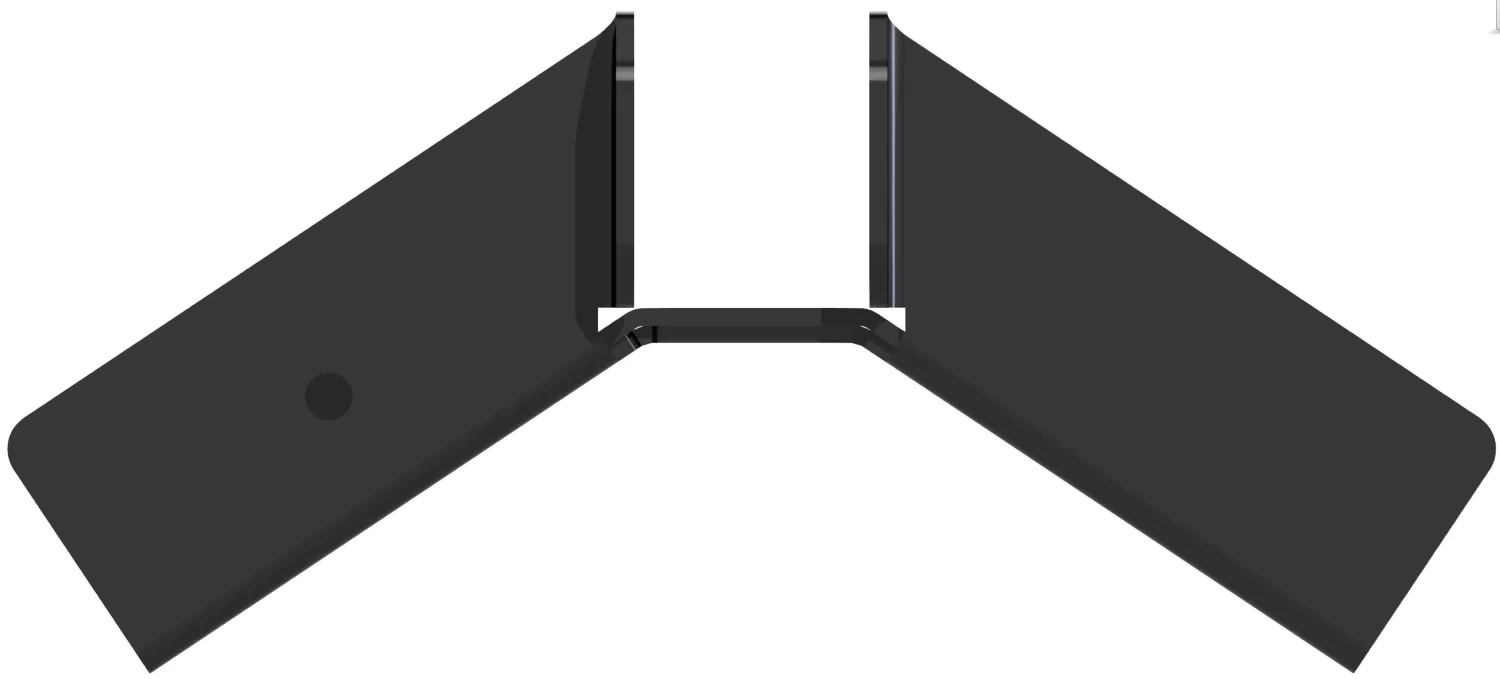 812-RRT-3 The 8-12 DIY Heavy Duty Ridge Rafter Bracket is a symmetrical, black V-shaped bracket with two angled panels separated by a central gap and joined by a horizontal bar at the base. One panel features a small circular dot near its outer edge.