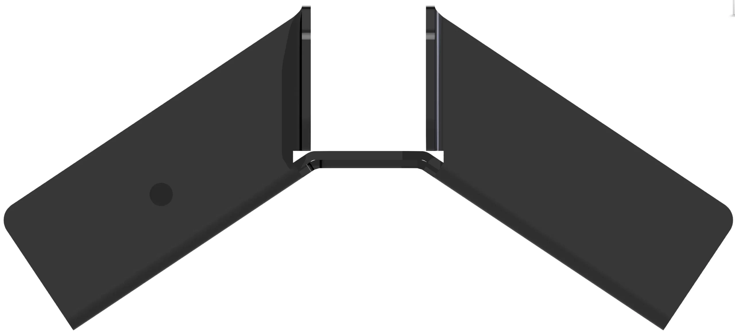 812-RRT-3 The 8-12 DIY Heavy Duty Ridge Rafter Bracket is a symmetrical, black V-shaped bracket with two angled panels separated by a central gap and joined by a horizontal bar at the base. One panel features a small circular dot near its outer edge.