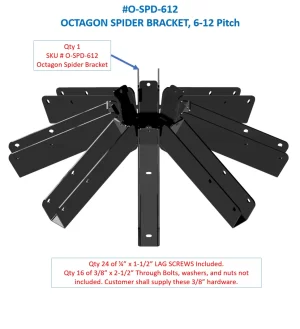 DIY 6-12 Pitch Heavy Duty Iron Octagon Spider Bracket in black with twelve angled arms shown on a white background. Includes screws and bolts (SKU #0-SPD-612); other hardware not included.