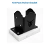 Black metal 4x4 post anchor bracket with a cut-out logo, mounted on a rectangular white marble base. The image has the label 4x4 Post Anchor Bracket in blue text above the bracket.