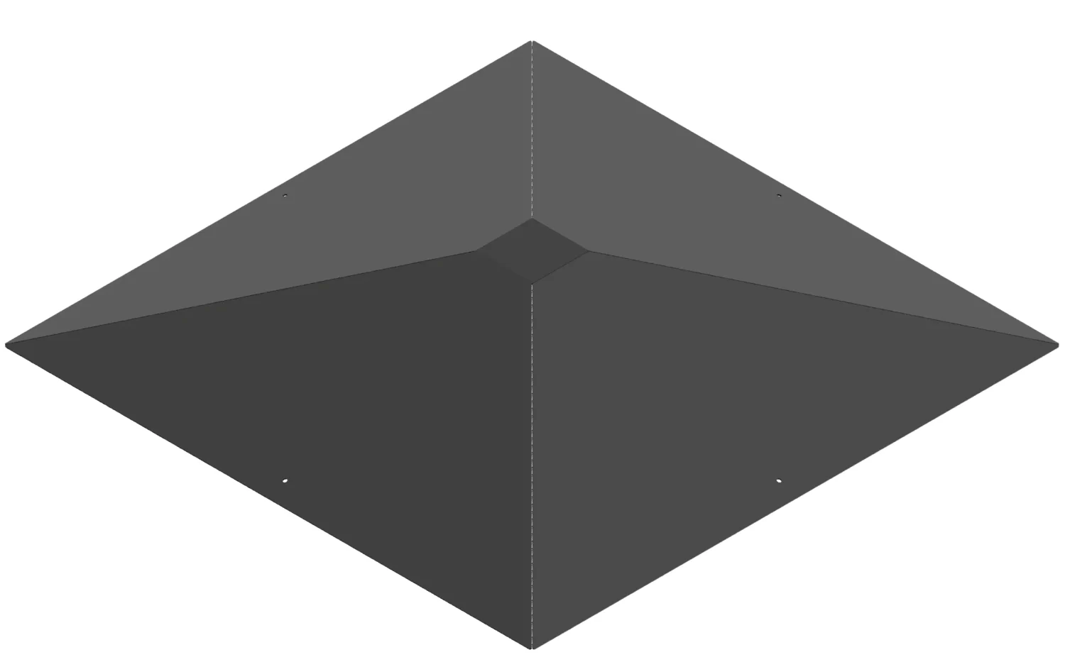 HR-RPC1 The Pentagon Roof Peak Cap (Copy) is a 3D geometric shape seen from above, resembling a diamond or pyramid with four triangular gray facets converging at the center, like an octagonal roof peak cap.